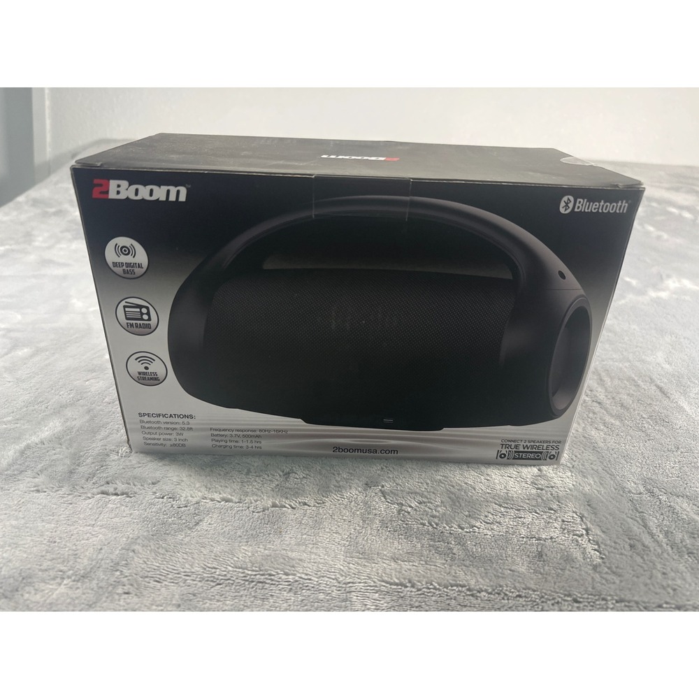 2Boom Pulse Wave Portable Wireless Bluetooth Speaker FM Radio Deep Bass Black